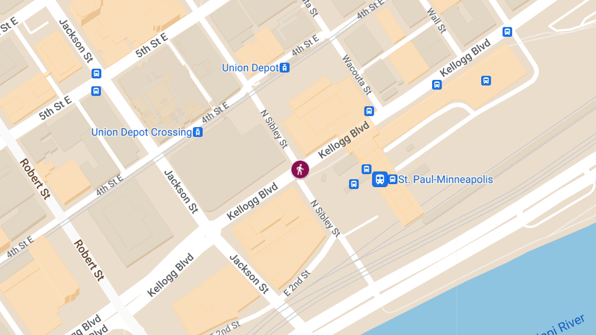 Pedestrian Crash with Injuries at Kellogg Blvd E & Sibley St