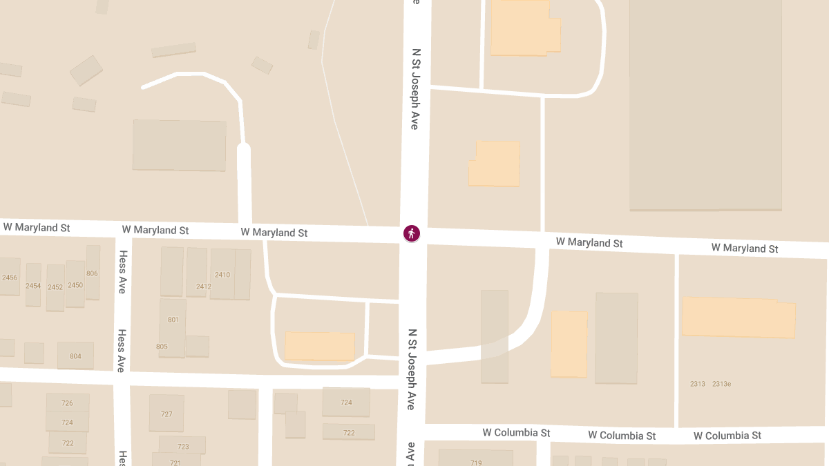 Pedestrian Injured in Crash at St Joe & Maryland St