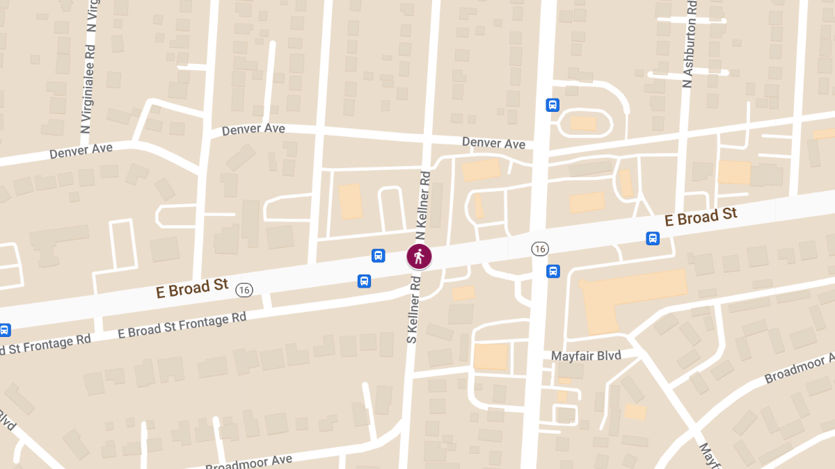 Pedestrian Struck by Vehicle at E Broad St & N Kellner Rd