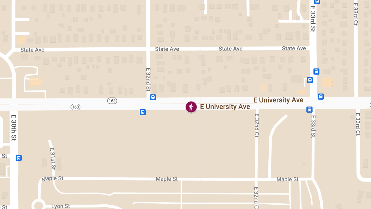 Pedestrian Struck in Injury Accident on East University Ave