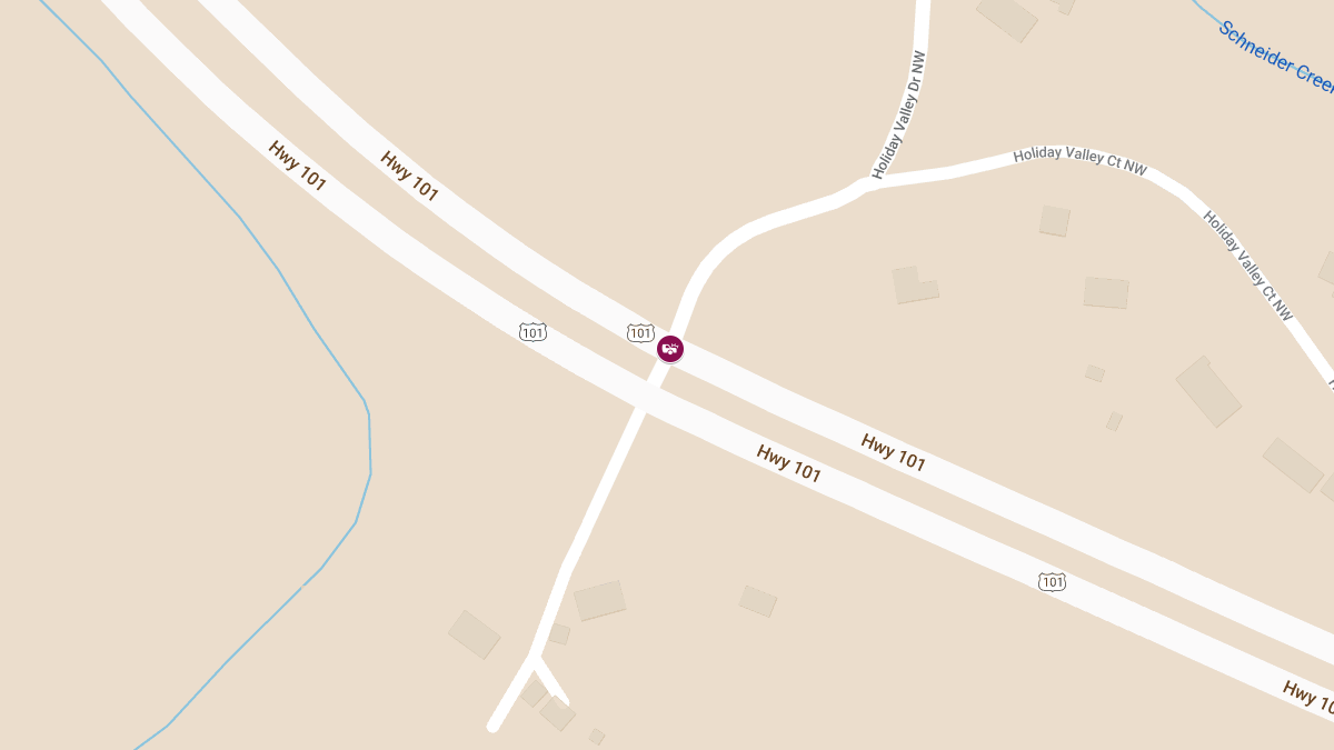 Rollover Accident on Hwy 101 at Holiday Valley Dr NW Injures One