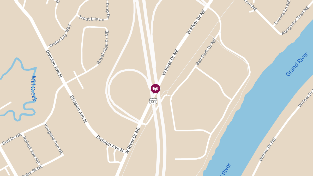 Southbound US-131 Closed at West River Dr Due to Crash