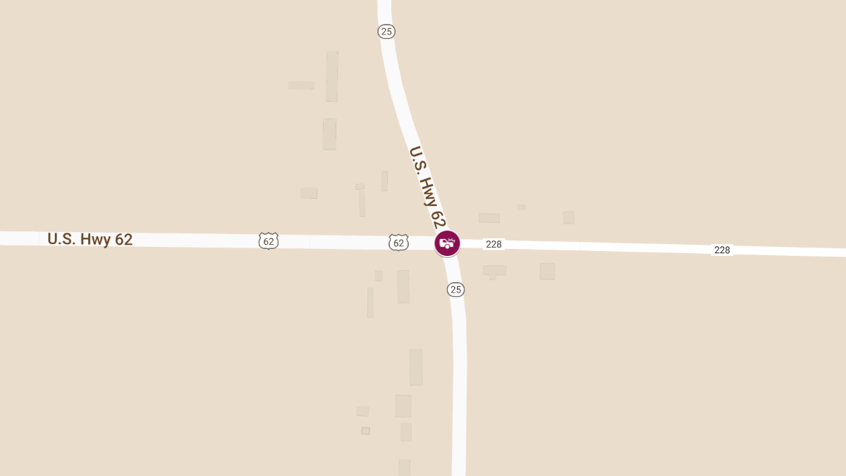 Two-Vehicle Crash at US 62 and MO 25 Injures One