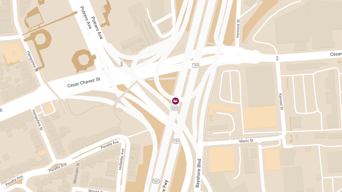1 Injured in Crash on Highway 101 near Cesar Chavez St