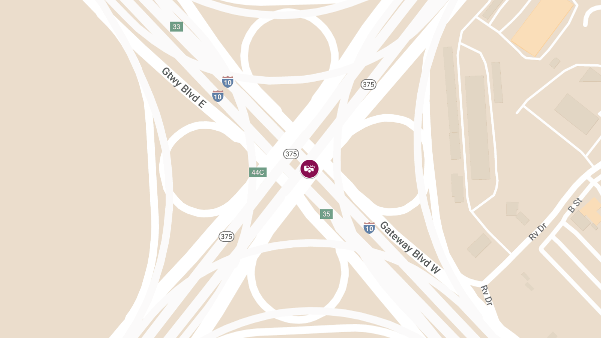 Accident with Injuries on Gateway West WB at TX-375 Loop/N Americas Ave/Joe Battle Blvd