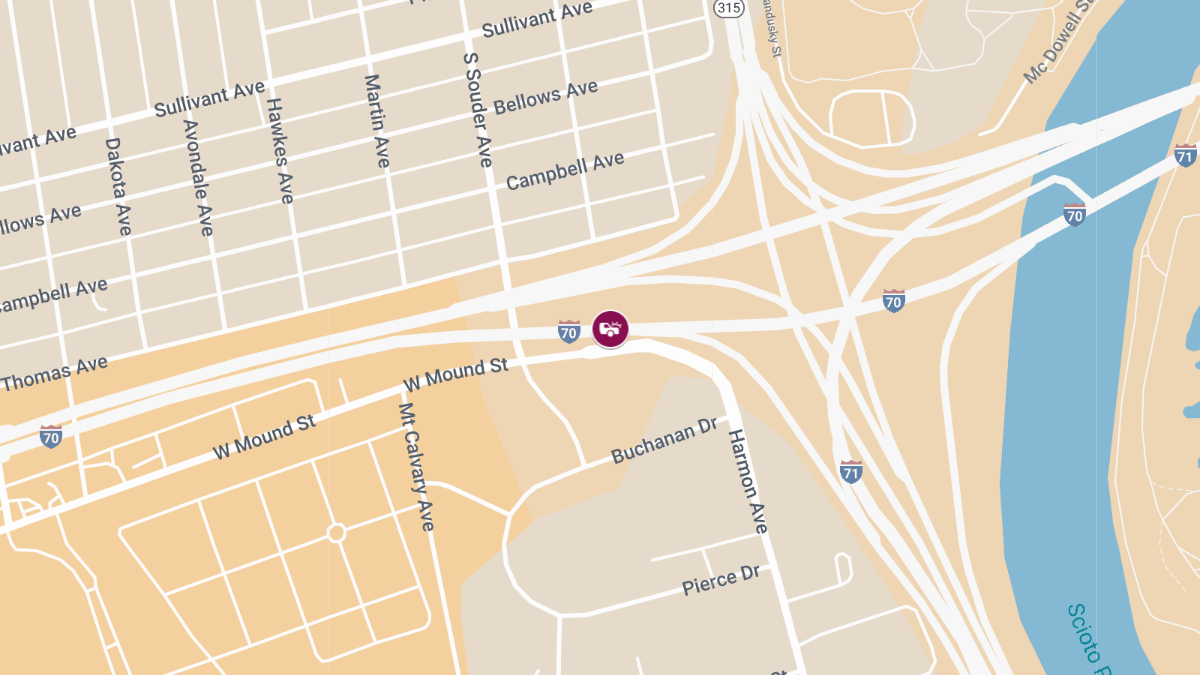 Collision With Injuries on I-70 E at W Mound St