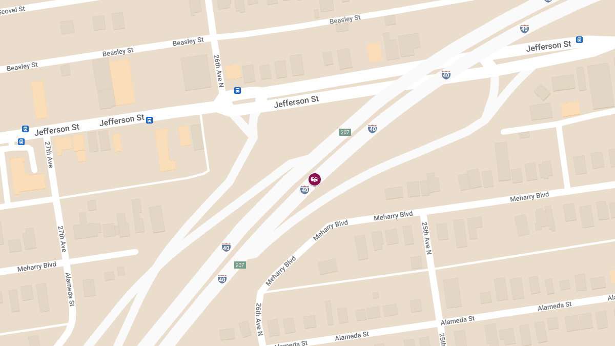 Collision with Injuries on I-40 E Near MM 207 Between I-65 Split and Charlotte Ave