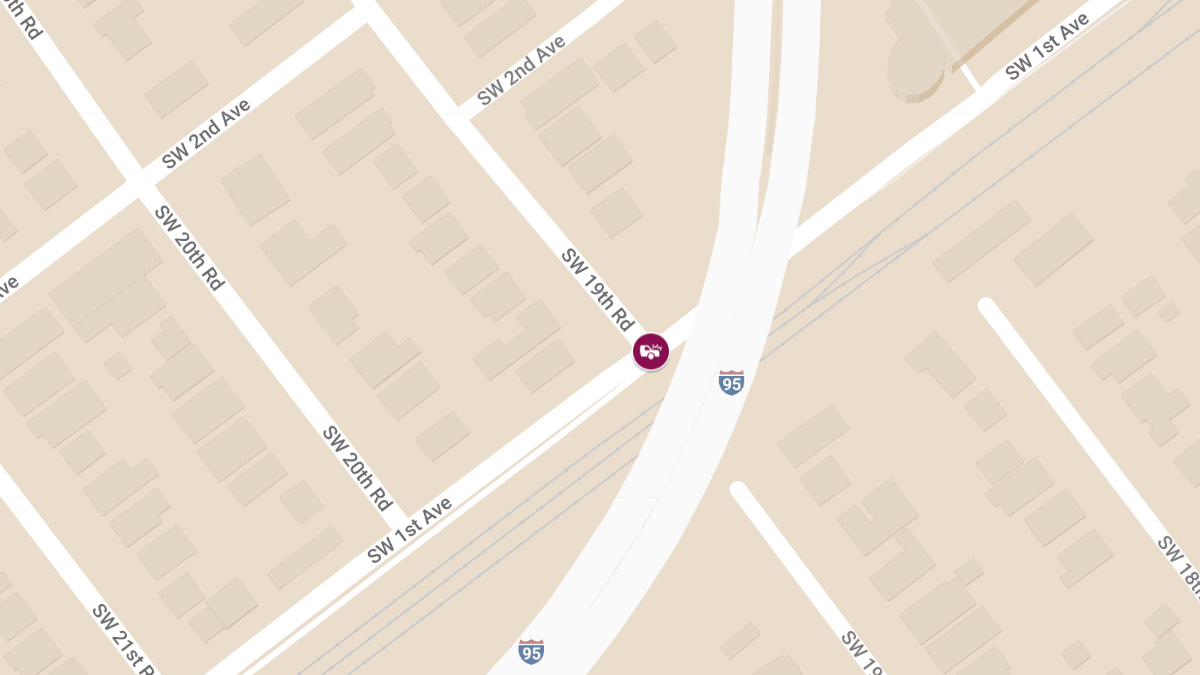 Crash at SW 19th Rd & SW 1st Ave, Injury Reported