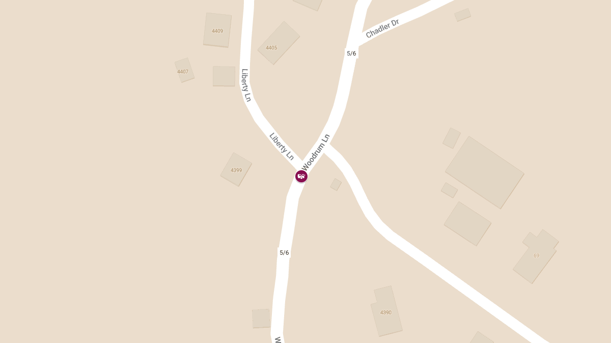 Crash at Woodrum Ln & Liberty Dr, Injuries Reported