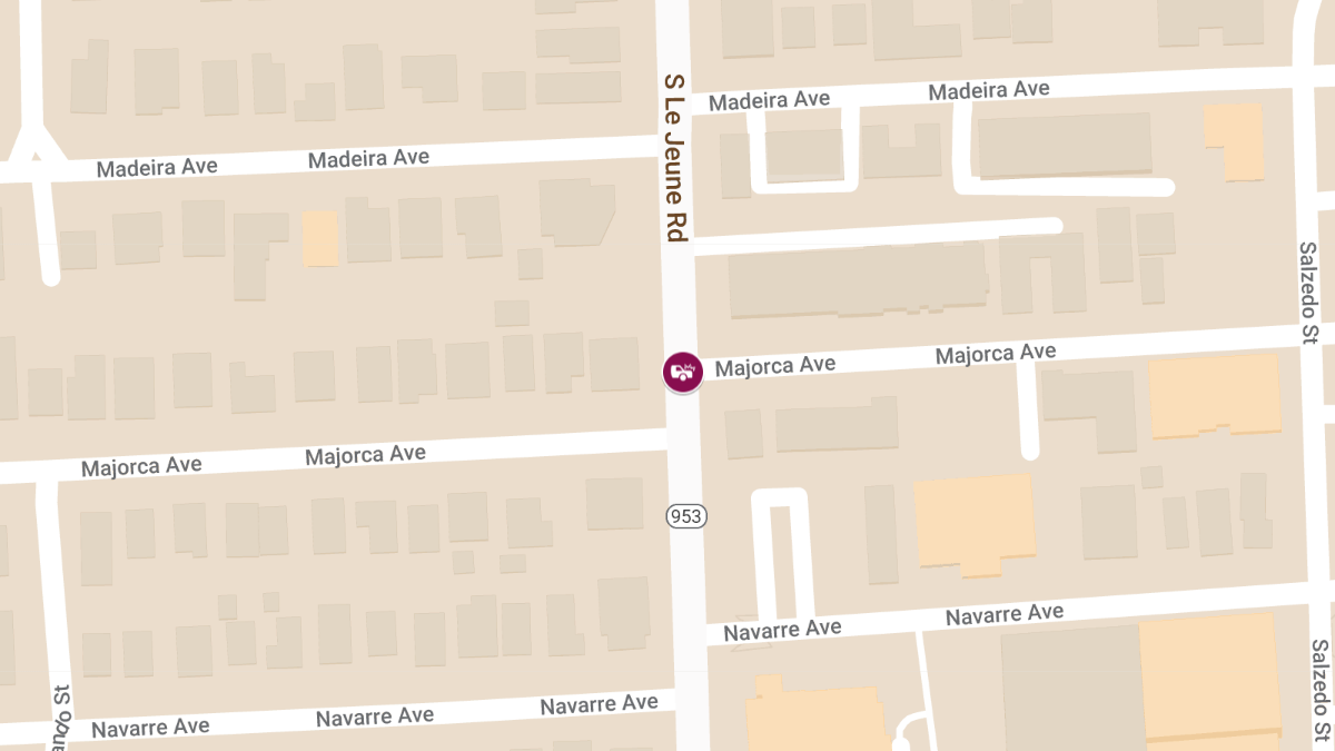 Crash with Injuries at S Le Jeune Rd & Majorca Ave
