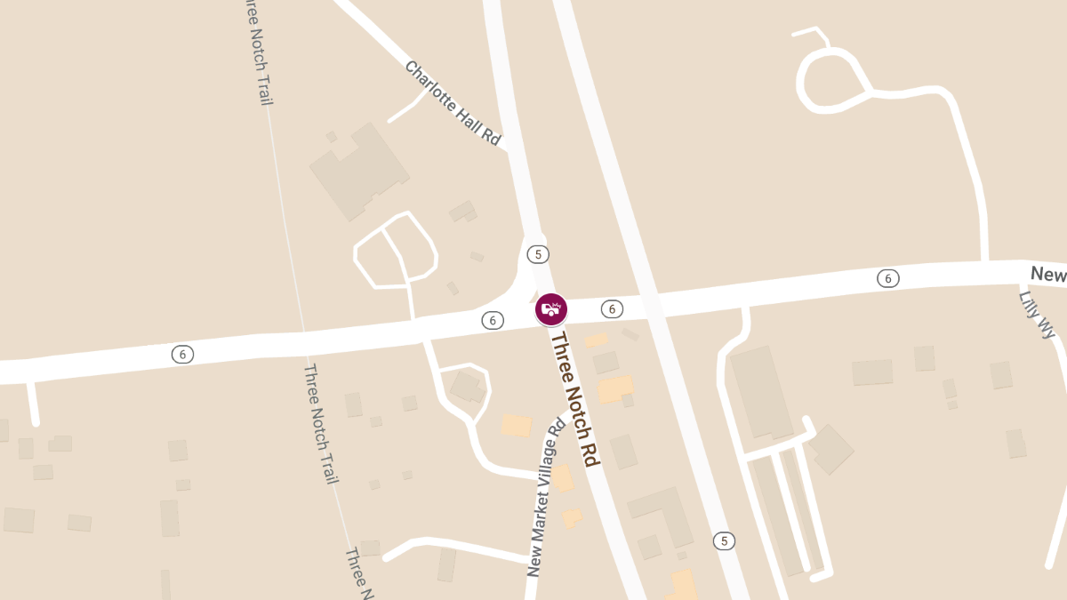 Crash with Injuries on Three Notch Rd at New Market Turner