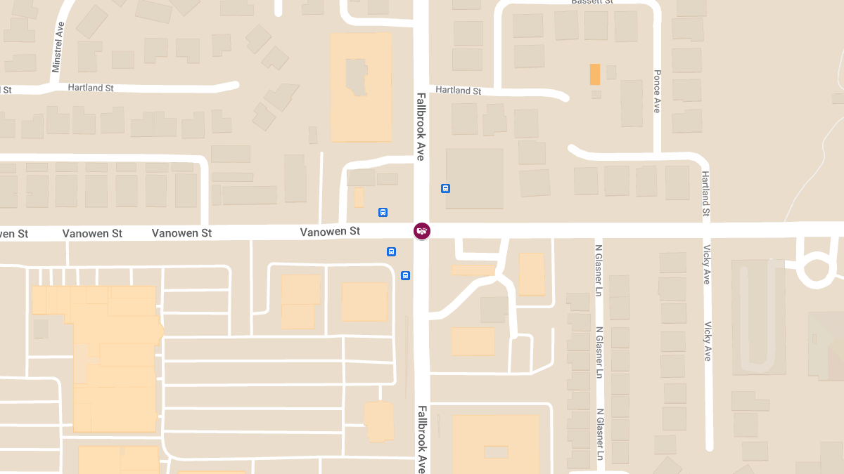 Injuries Reported in Vehicle Collision at Vanowen St & Fallbrook Ave