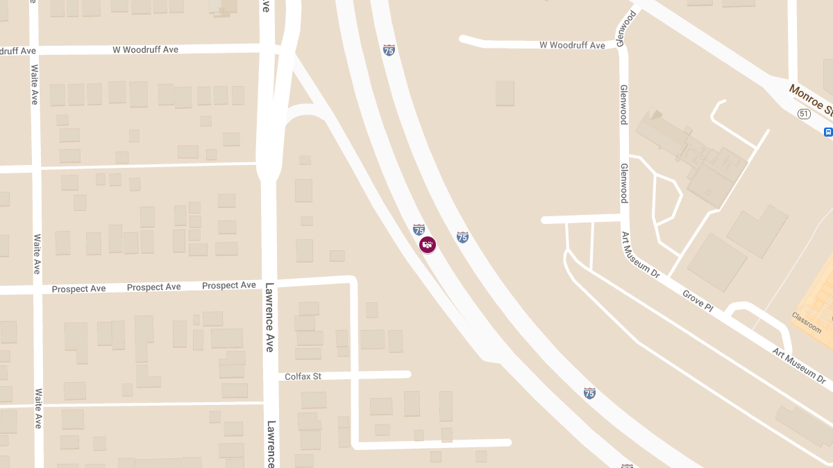 Injury Accident on I-75 S at Lawrence Ave in Old West End