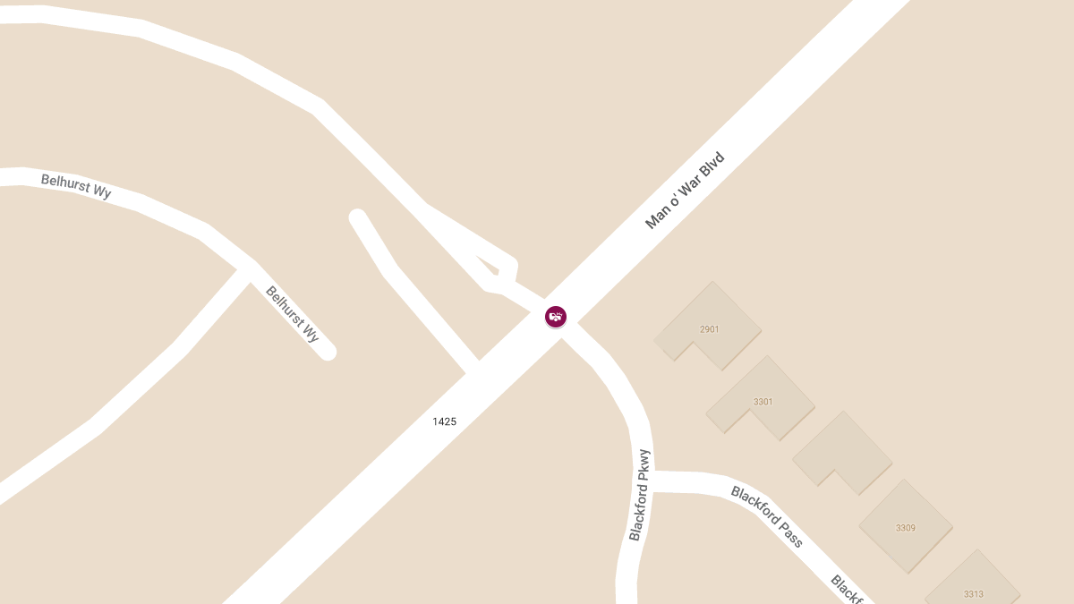 Injury Collision Involving Three Vehicles on Man O’ War Blvd at Blackford Pkwy