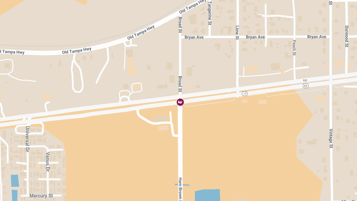 Injury Crash Causes Roadblock on Ham Brown Rd at S Orange Blossom Trl