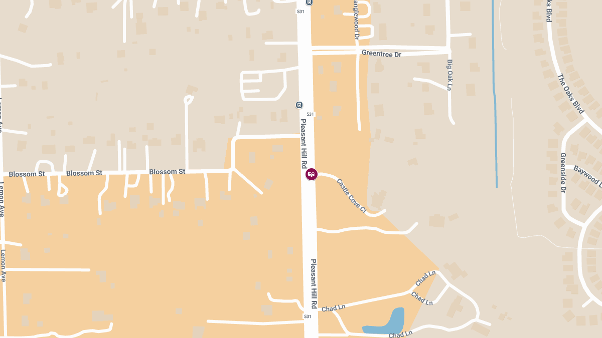 Injury Crash Causes Roadblock on Pleasant Hill Rd at Castle Cove Ct