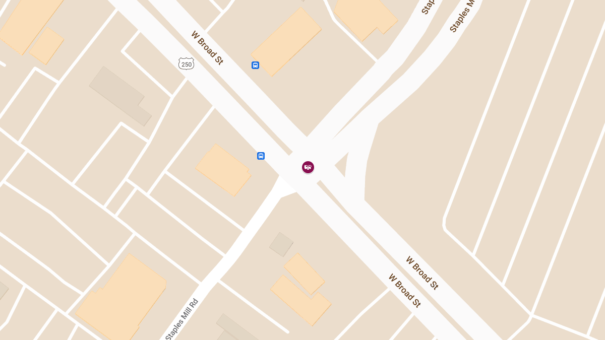 Injury Crash Reported at Staples Mill Rd & W Broad St in Monument Avenue Park