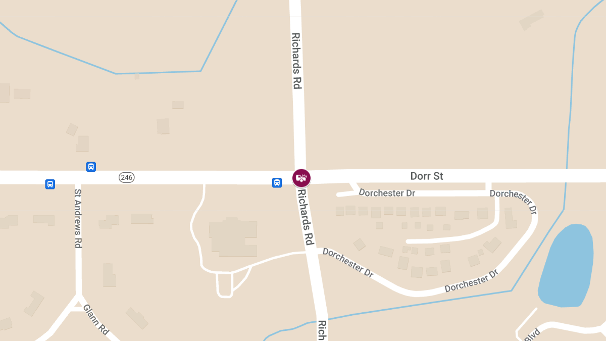 Late-Night Crash at Dorr St & Richards Rd Leaves Two Hospitalized