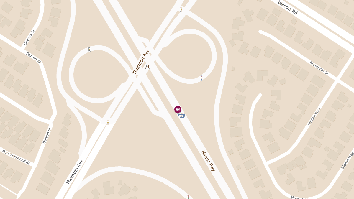 Major Injuries Reported in Car Accident on I-880 Near Thornton Ave