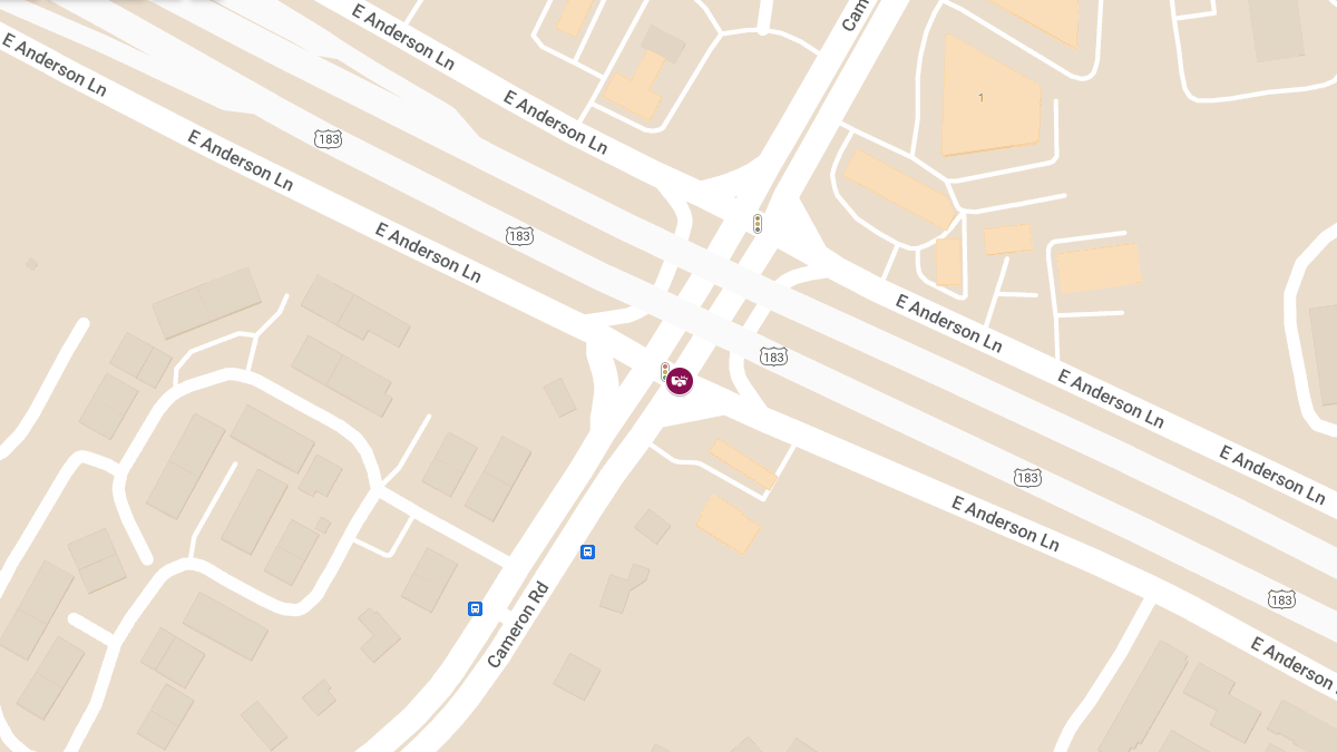 Motor Vehicle Collision With Injuries at Cameron Rd & E Anderson Ln Svrd EB