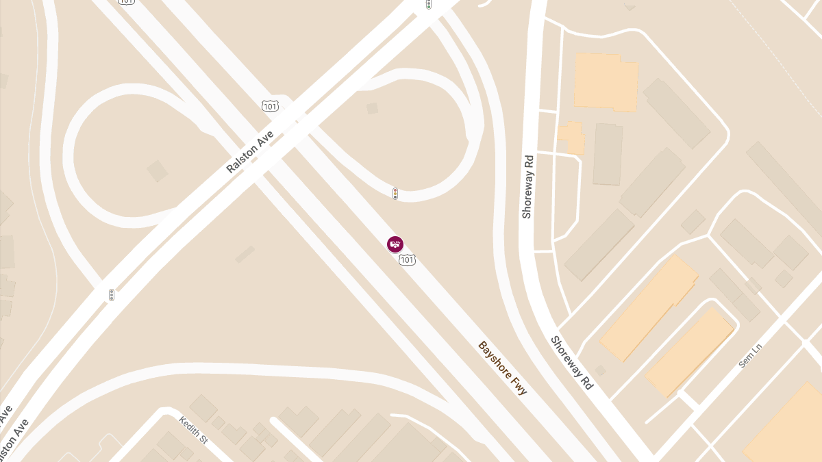 One Hospitalized After Three-Vehicle Crash on Highway 101 Near Ralston Ave