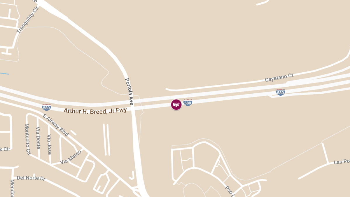 Traffic Collision with Injuries on I-580 East Near Portola Ave