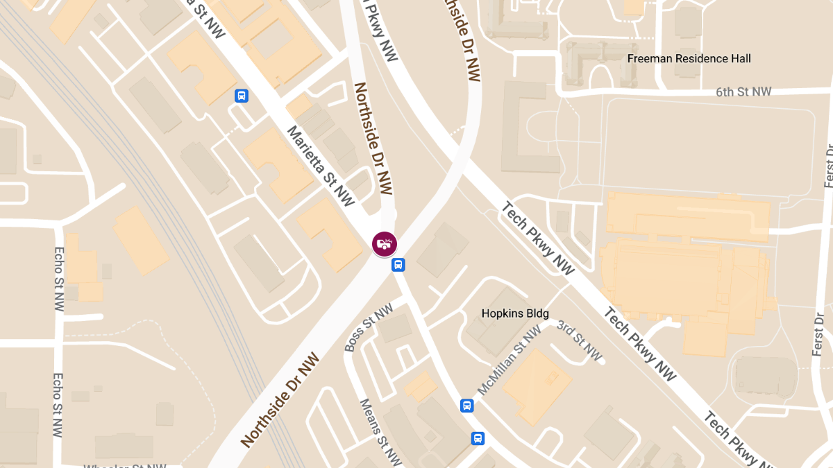 Two-Car Crash with Injuries at Northside Dr NW & Marietta St NW