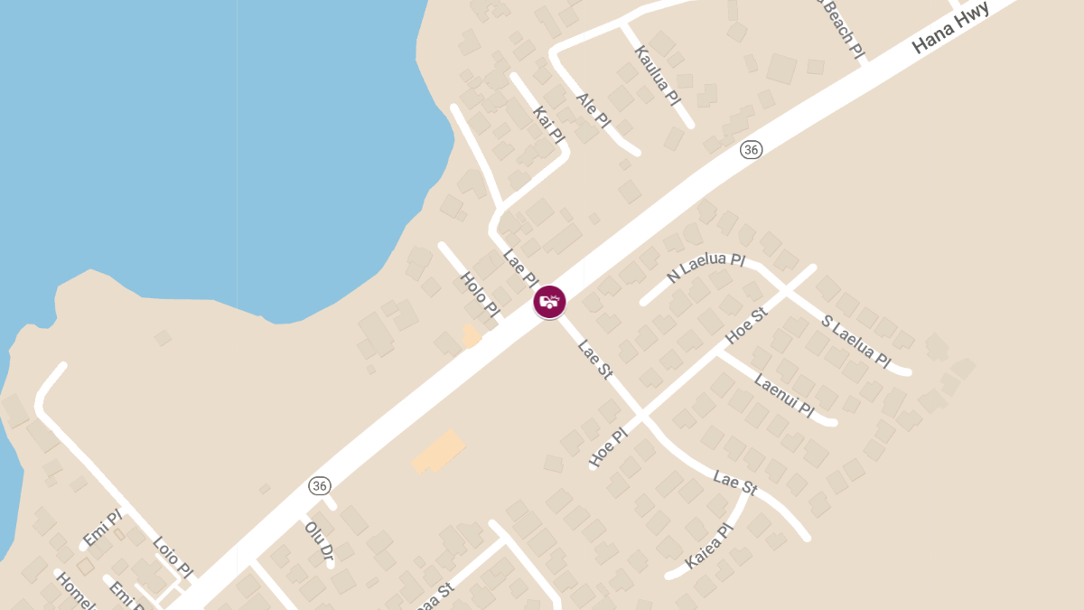 Two-Vehicle Crash With Injuries on Hana Hwy at Lae St
