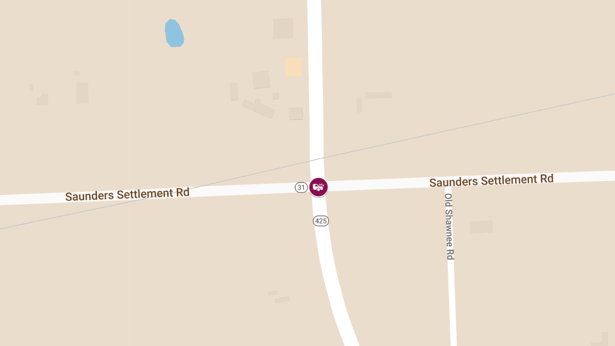Two-Vehicle Crash with Injuries at Saunders Settlement Rd & Shawnee Rd