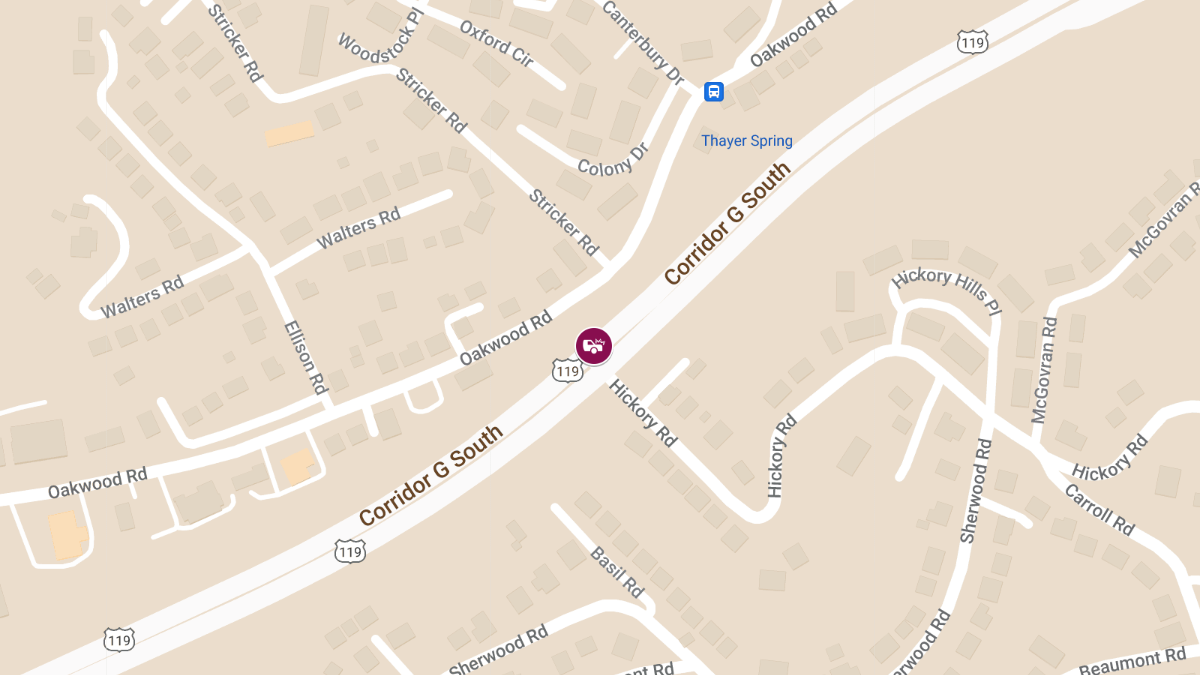 Two-Vehicle Crash with Injuries on Corridor G at Hickory Rd