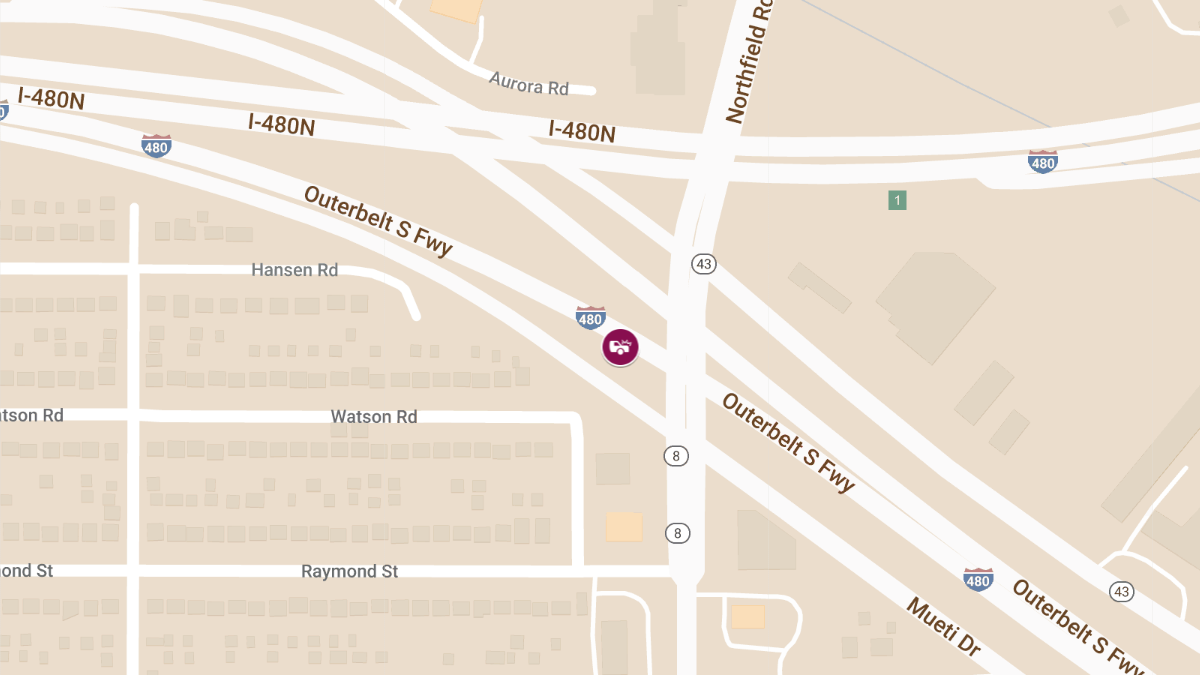 Two-Vehicle Crash with Injuries on I-480E at Northfield Rd