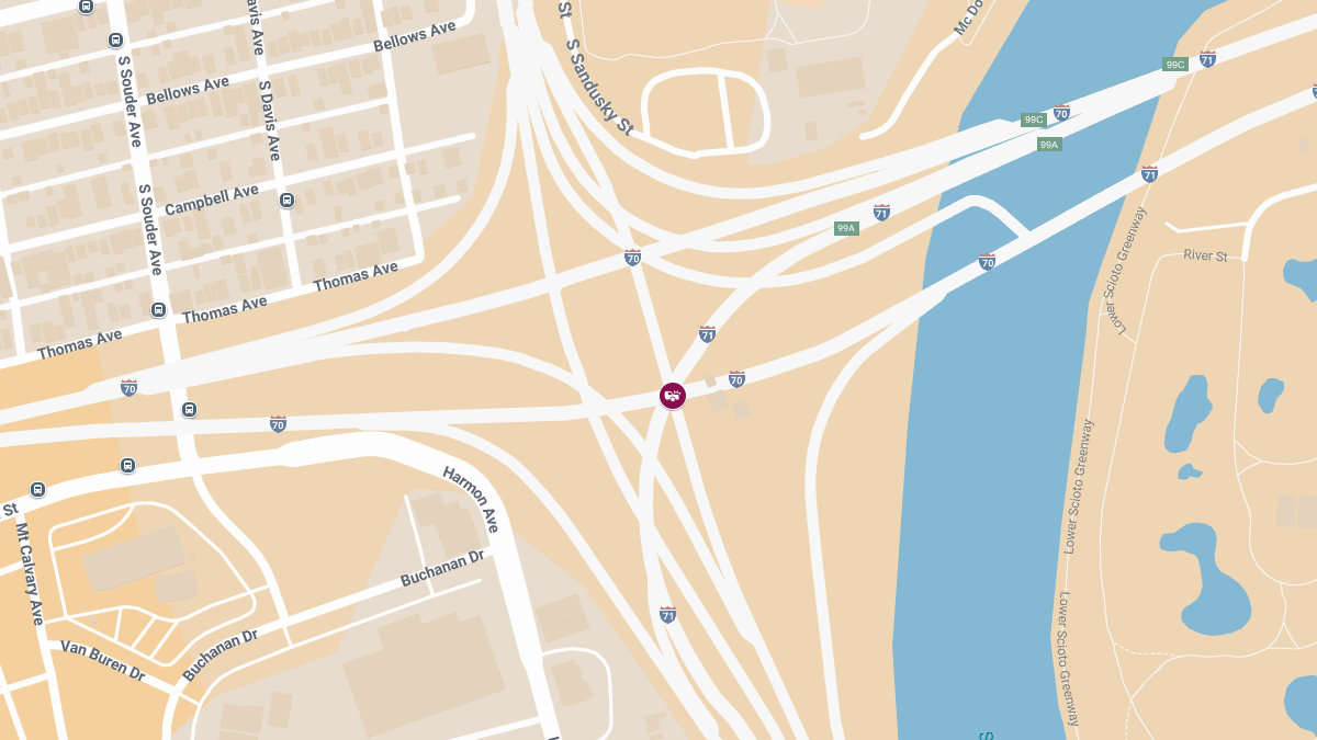 Injury Accident Blocks Two Right Lanes on I-71 South Near I-70