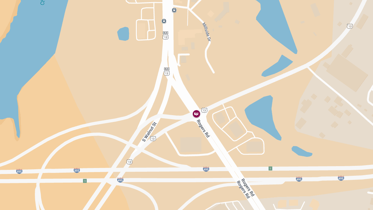 Injury Collision Blocks Right Lane on Rte 13 SB at Rogers Rd