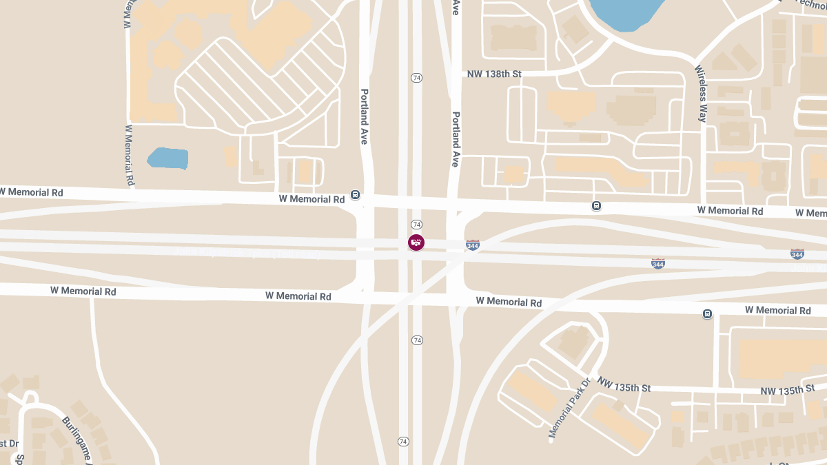 Injury Crash Reported on Kilpatrick Tpke at OK-74/Hefner Pkwy