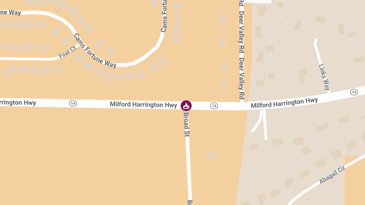 Injury Crash with Fire Reported at Broad St & Milford Harrington Hwy