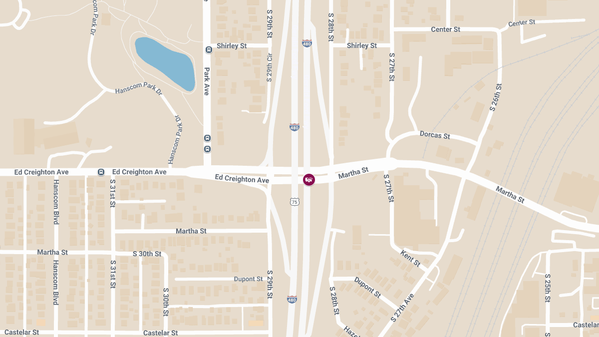 Injury Crash with Vehicle Fire on I-480 W at Martha St