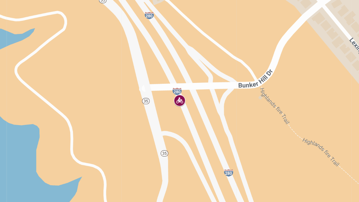Motorcyclist Injured in Crash on I-280 Near Bunker Hill Dr