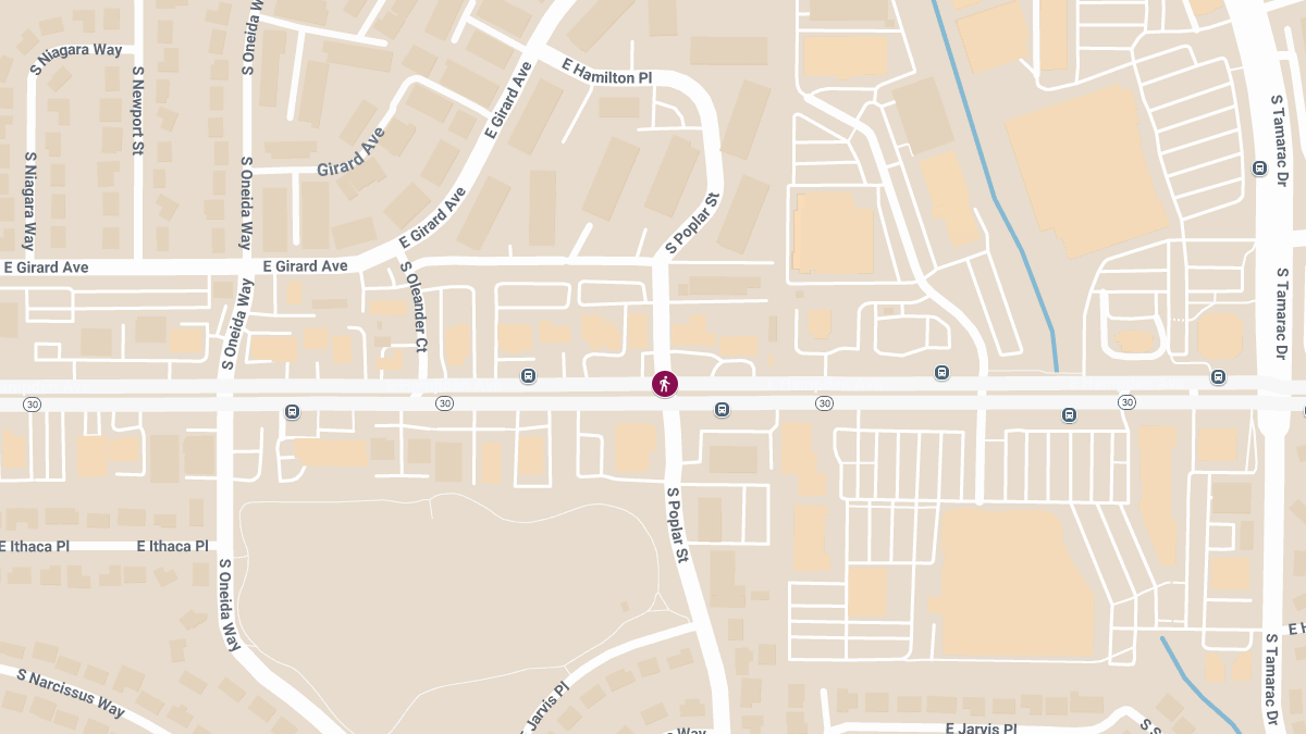Pedestrian Seriously Injured in Crash at E Hampden Ave & S Poplar St