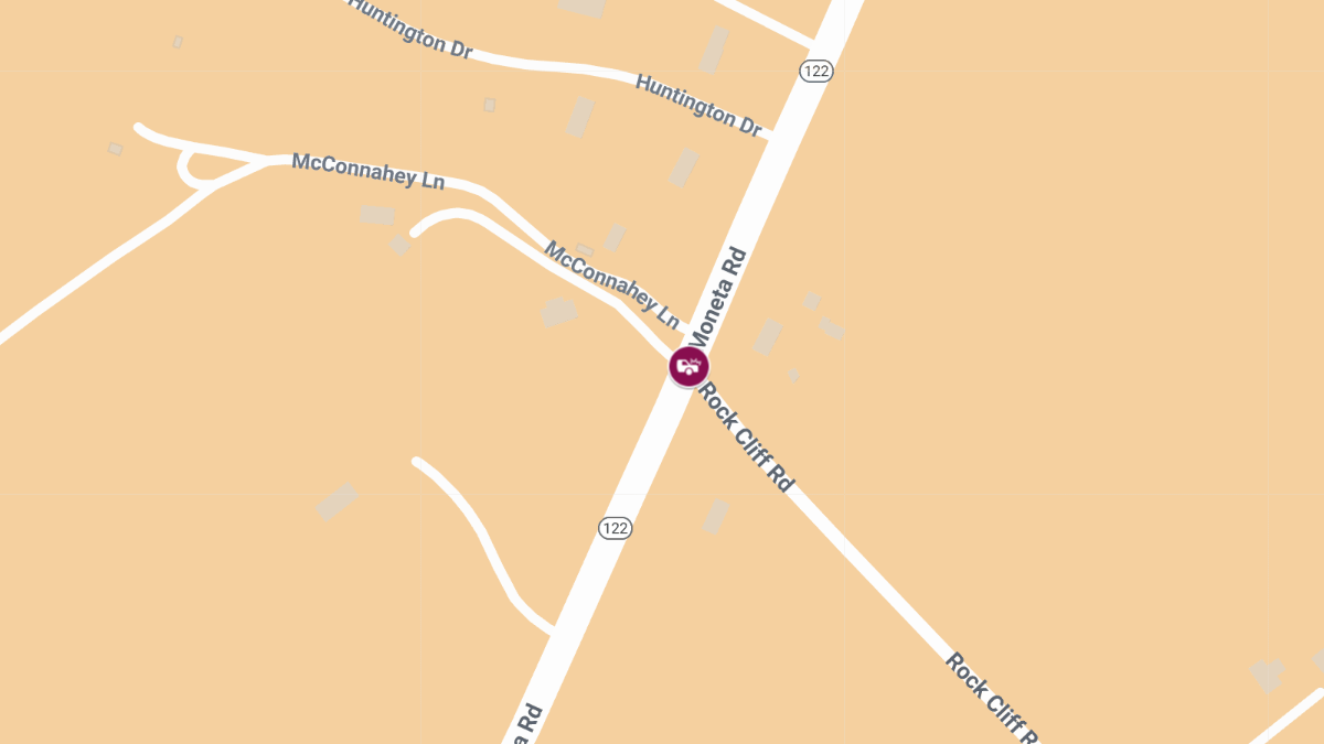 Two-Vehicle Crash at Moneta Rd & Rock Cliff Rd